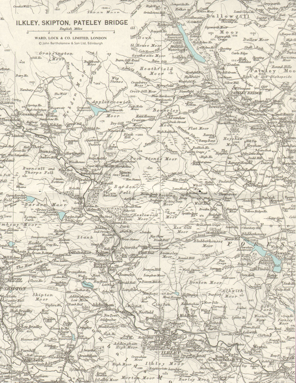 WHARFEDALE & NIDDERDALE Ilkley Skipton Pateley Bridge Yorkshire Dales 1968 map